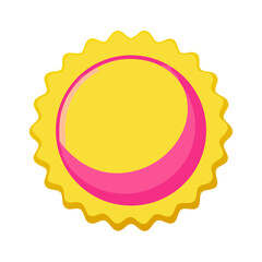 Download yellow sunburst vector badge with pink circle for graphic design use