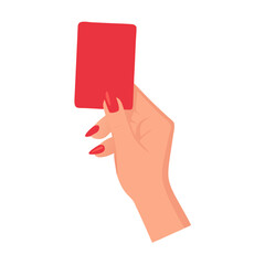 Red card warning concept illustration of hand holding up a red penalty card