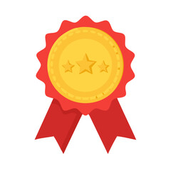 Gold award medal with red ribbon and stars vector illustration graphic asset