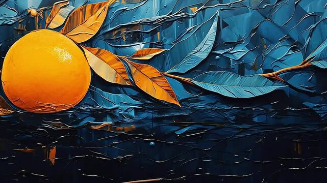 orange leaf in Delfts Blauw realistis, highly detailed,ai generatif