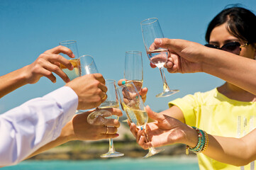 A Joyful and Celebratory Toast by the Gorgeous Beach with Your Wonderful Friends Gathered Together