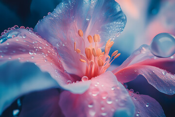 a close up of a flower with water droplets