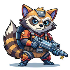 Tiny Raccoon Warrior with Sci Fi Gun T Shirt Design