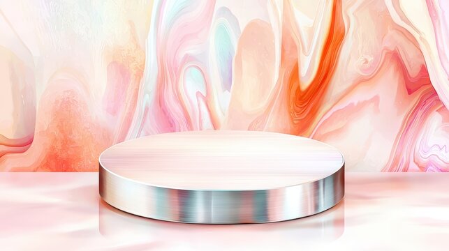 Blank minimalist brushed aluminum podium, front view focus, with soft gradient lighting background, ideal for designer shoes product displays,