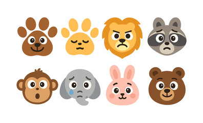 Obraz premium Cute animal emoji faces: expressive cartoon characters for creative designs