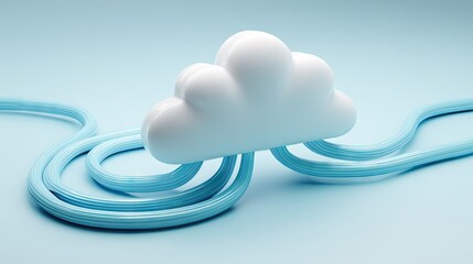 Cloud computing represented by a white cloud and light blue lines.