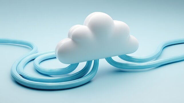 Cloud computing represented by a white cloud and light blue lines.