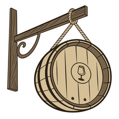 Round Wooden Sign Board Hanging on Wall with Rope &ndash; Blank Wood Panel Icon