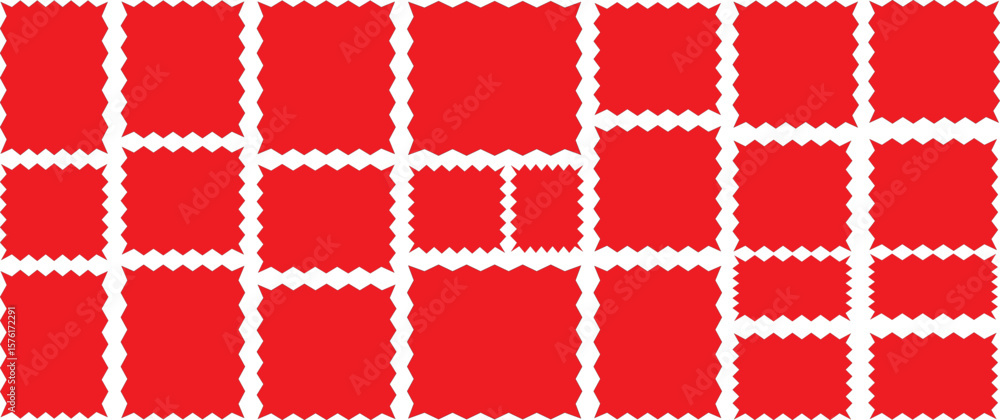 Fototapete set of frames with.red zigzag edge, scallop edge shape. rectangle shape frame with .edge. zigzag fra
