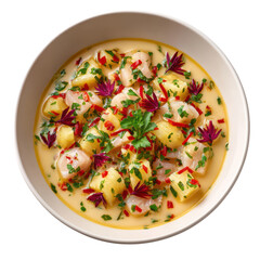 Colorful Ceviche with Wahoo, Pineapple, Chili, and Edible Hibiscus Petals in Coconut Lime Sauce