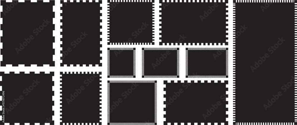 Aufkleber zigzag frame set. edges rectangle shape labels, banners, tags, stamps. scallop edge shape set. jagge
