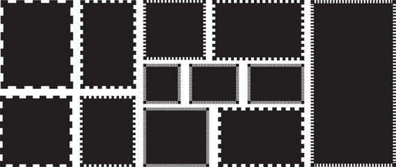 Set of. scallop edge shape. black silhouette scalloped frames with zigzag  edge,  Rectangle shape  with zigzag edge. frame Square shape. Various with scallop edge Rectangle shape 