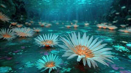 Subaquatic flowers illuminate a mystical waterway.