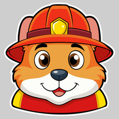 Hamster in Firefighter Helmet with Yellow Badge.