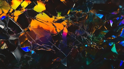 Abstract texture of fractured prism glass with iridescent reflections, AI generated