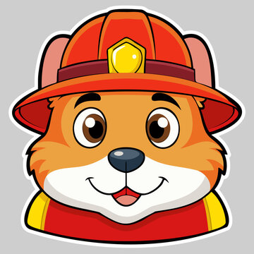 Fototapeta Hamster in Firefighter Helmet with Yellow Badge.