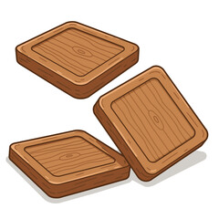 Cartoon wooden coasters squareshaped with wood grain They are floating in midair with small shadows