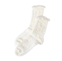 Pair of comfortable socks isolated on white, top view