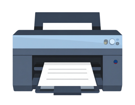 Flat printer with paper output, transparent background  