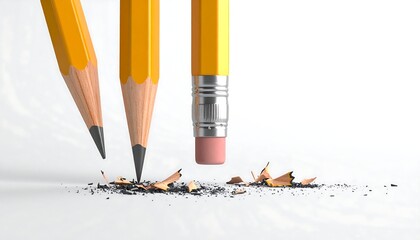Yellow pencils dropping graphite shavings