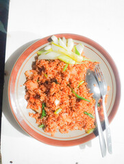 fried rice mixed with red sauce