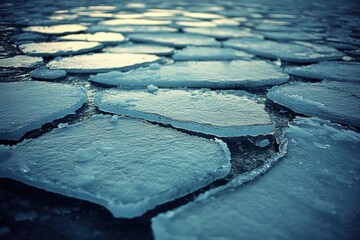 Frozen Azure Mosaic: Nature's artistry unveiled, an abstract composition of frozen water fragments. Capturing the subtle beauty of ice with a captivating close-up perspective.