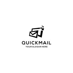 Quick mail logo with a rocket and envelope flying