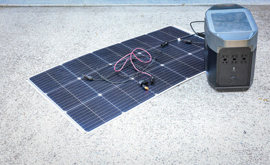 Flexible solar panel and a power station for renewable energy generation outdoors