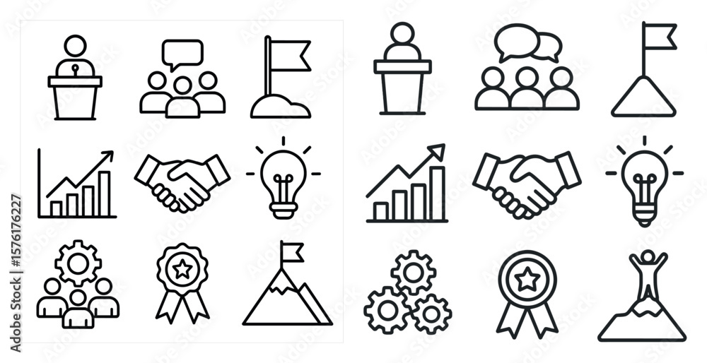 Poster the image is a collection of various icons that represent different aspects of business and success.
