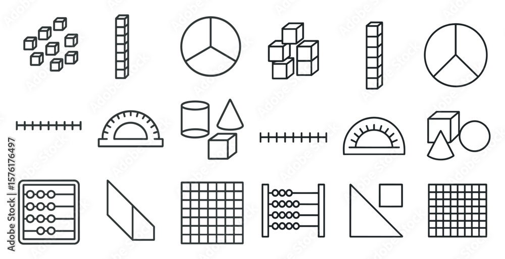 Aufkleber set of geometric shapes and numbers. the shapes include squares, rectangles, triangles, and circles.