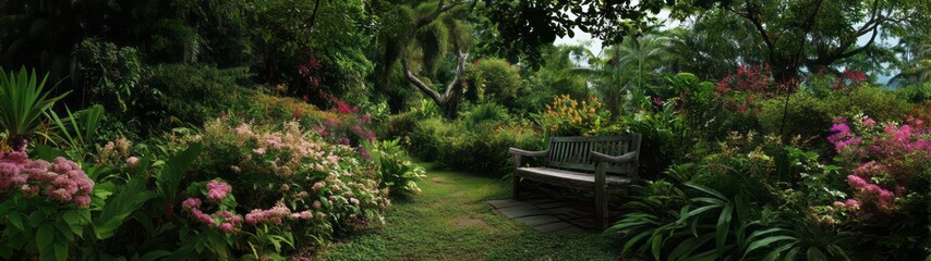 Obraz premium Serene garden retreat tropical landscape hdr 360 degrees panoramic view nature bliss