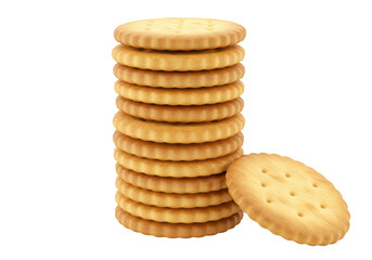 Isolated Stack of Round Crackers with One Leaning
