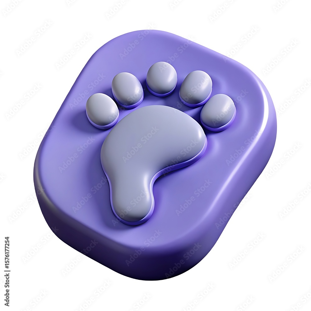Fototapete smooth 3d rendered purple rounded square icon with a light gray paw print