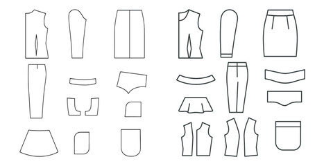 Two sets of clothing are shown, one with a shirt and skirt and the other with a shirt and pants
