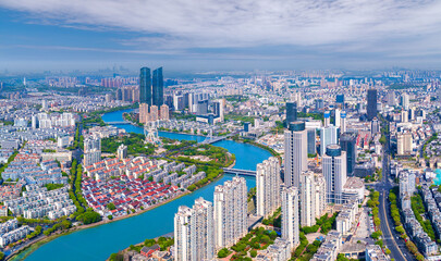 Fototapeta premium Urban environment of Binhe Park, Huzhou City, Zhejiang Province, China