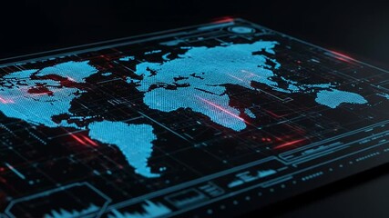 A digital world map displaying interconnected data and global network activity. - Powered by Adobe