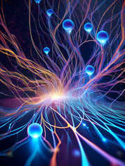 Neural network visualization showing synaptic links and electrical signals across brain cells
