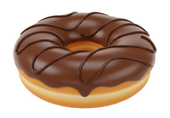 Isolated Delicious Chocolate Frosted Donut with Drizzled Glaze