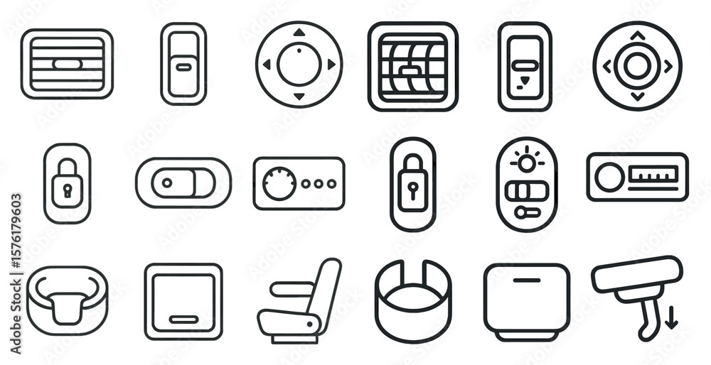 Poster collection of icons for various devices and controls. the icons are all in black and white and inclu