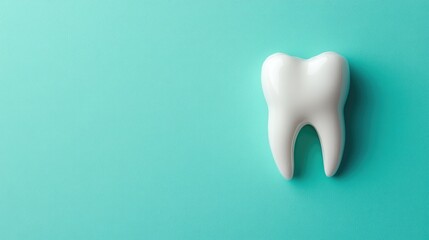 White tooth on teal background.
