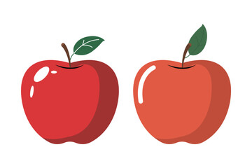 Vibrant Red Apple Vector Illustration with Glossy Highlight and Green Leaf on White Background, Fresh Fruit Design