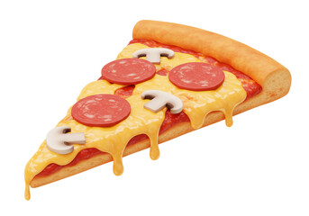 Isolated Slice of Pepperoni Pizza with Mushrooms and Melting Cheese