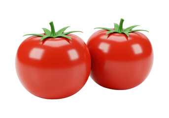 Isolated Two Ripe Red Tomatoes with Green Stems on White