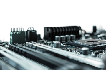 Closeup of EPYC 7763 processor isolated on transparent background