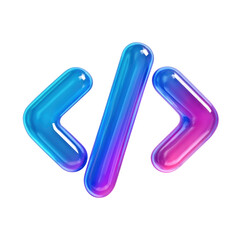 3D Translucent Icon Style Of Coding Symbol Isolated On Transparent Background With Blue And Pink Gradient Colors For Web Development