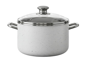 Isolated Enamel Stock Pot with Glass Lid and Steel Handles