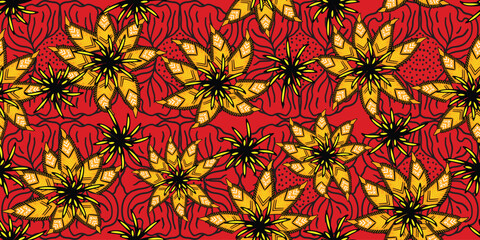 African pattern. ethnic traditional red pattern. seamless beautiful Kitenge, chitenge, Ankara style. fashion design. Geometric floral abstract motif. Yellow Floral Ankara prints, African wax prints