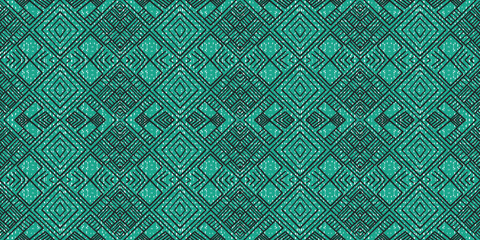 Abstract African geometric pattern in teal and green. Seamless traditional tribal art ideal for backgrounds, fabric prints, and decorative elements. Colorful African ethnic patterns. African rhombus.