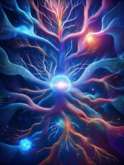Artistic neural diagram showing brain cell communication and cognitive science visualization
