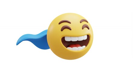 Fototapeta premium Laughing emoji with blue cape